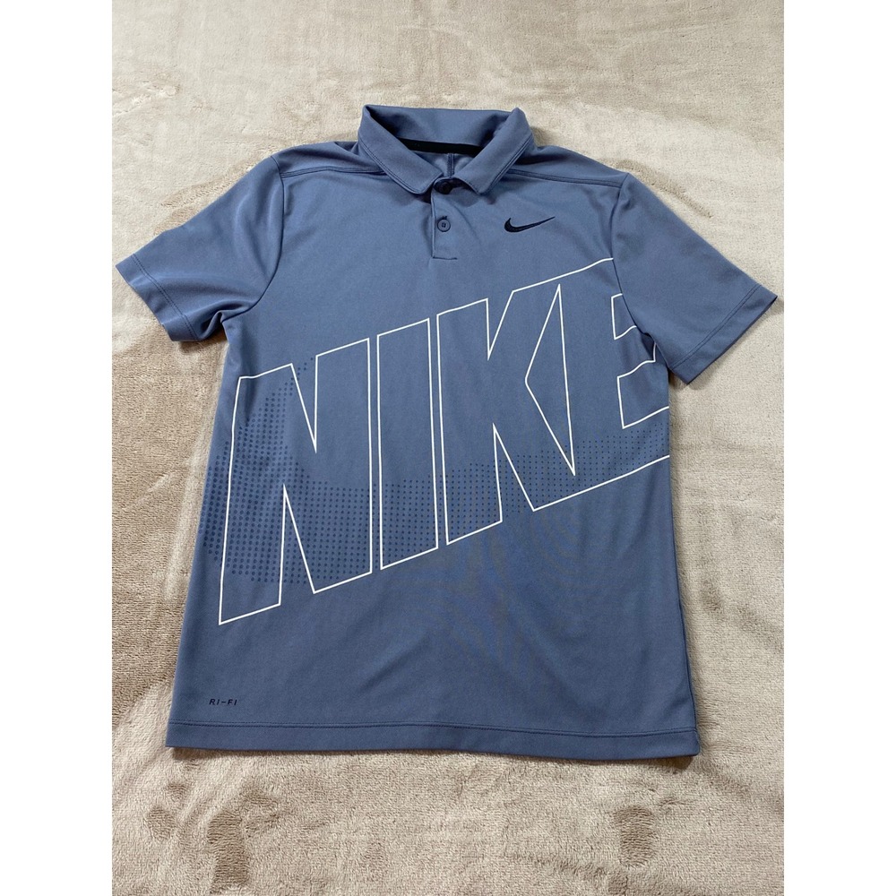 Nike Boys Dry Essential Graphic Polo Shirt Large L Blue Gray Short Sleeve Golf